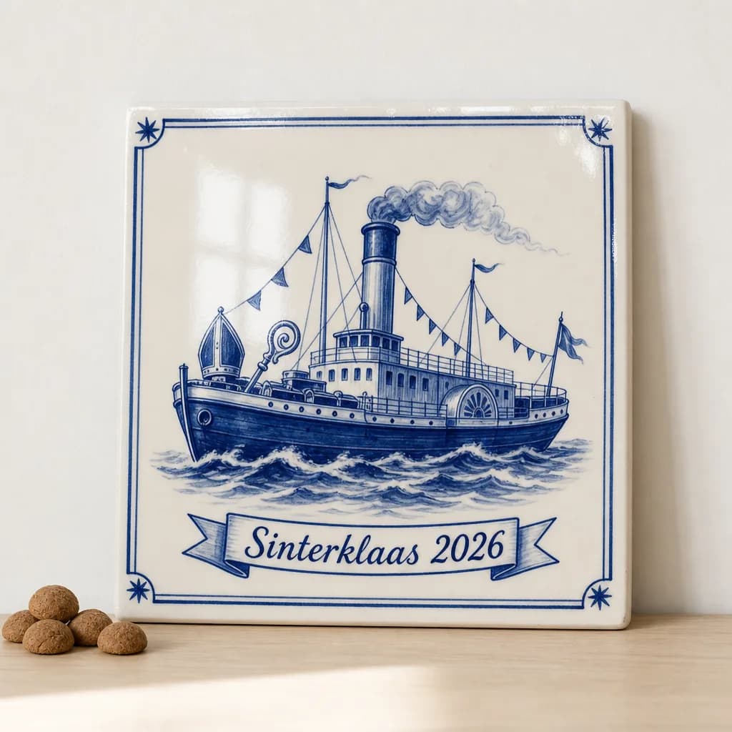 Fototegeltje als cadeau voor sinterklaas, in een gestileerde scène