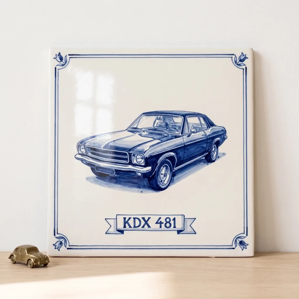 Fototegeltje als cadeau voor auto of motor, in een gestileerde scène