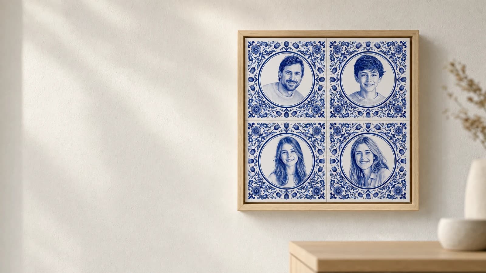 Delft Blue Photo Tiles in a Box Frame
