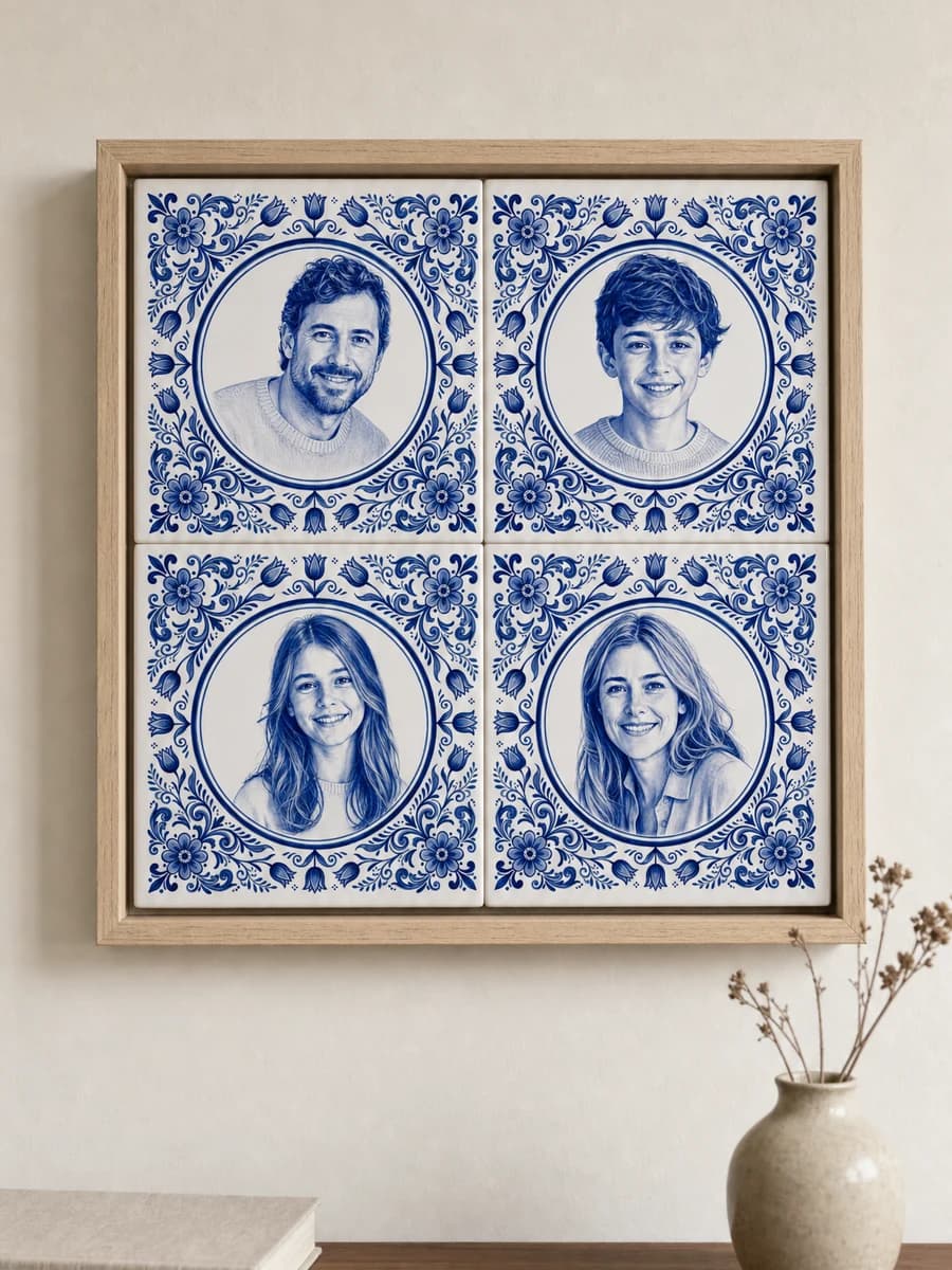 Delft Blue Photo Tiles in a Box Frame