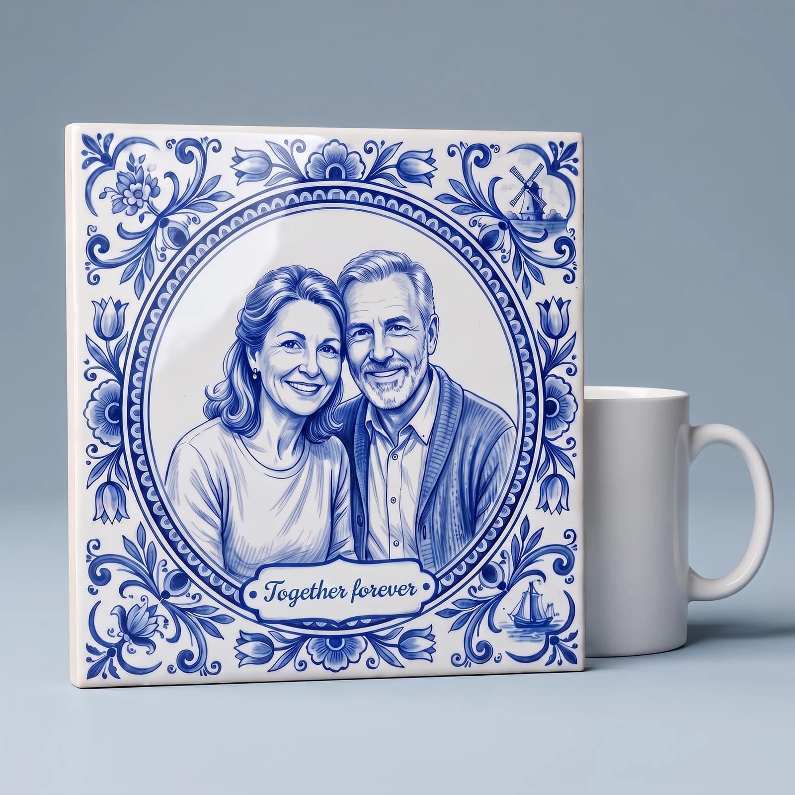 Fototegeltje van 20 × 20 cm, met de maat erbij zodat de schaal te zien is