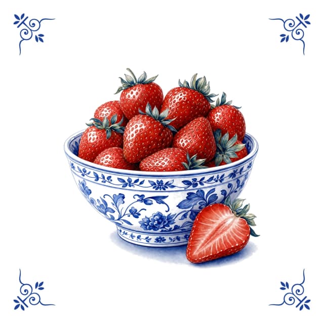 Strawberries, Delft blue tile