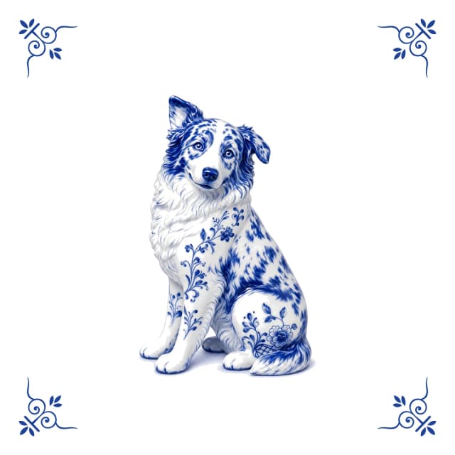 Australian shepherd, Delft blue tile
