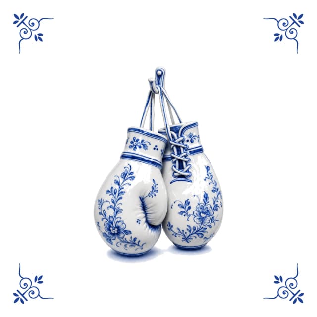 Boxing gloves, Delft blue tile