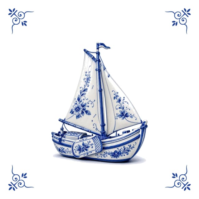Dutch sailing barge, Delft blue tile