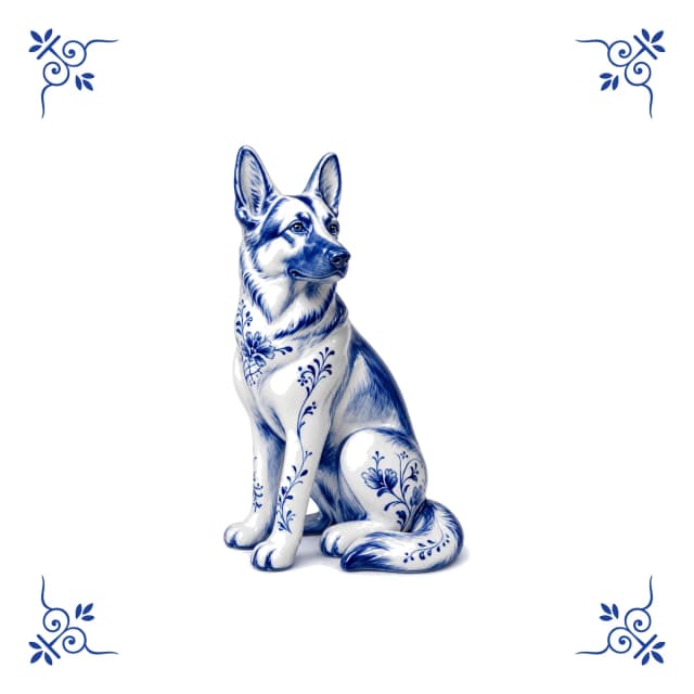 German shepherd, Delft blue tile