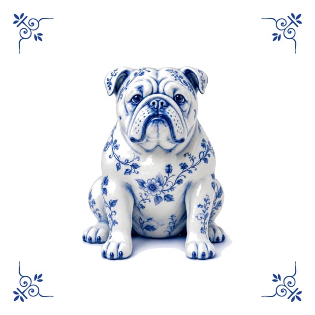 English bulldog, Delft blue tile