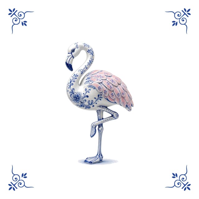 Flamingo, Delft blue tile