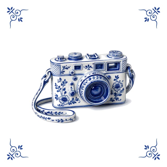 Vintage camera, Delft blue tile