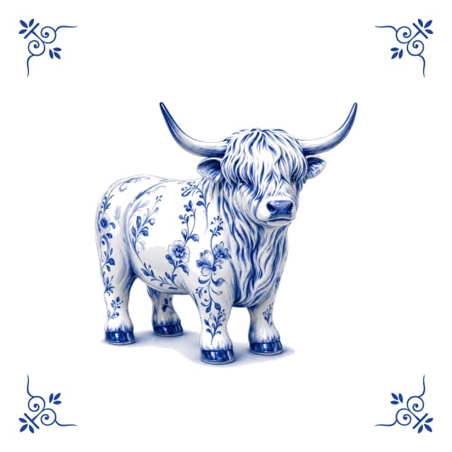 Highland cow, Delft blue tile