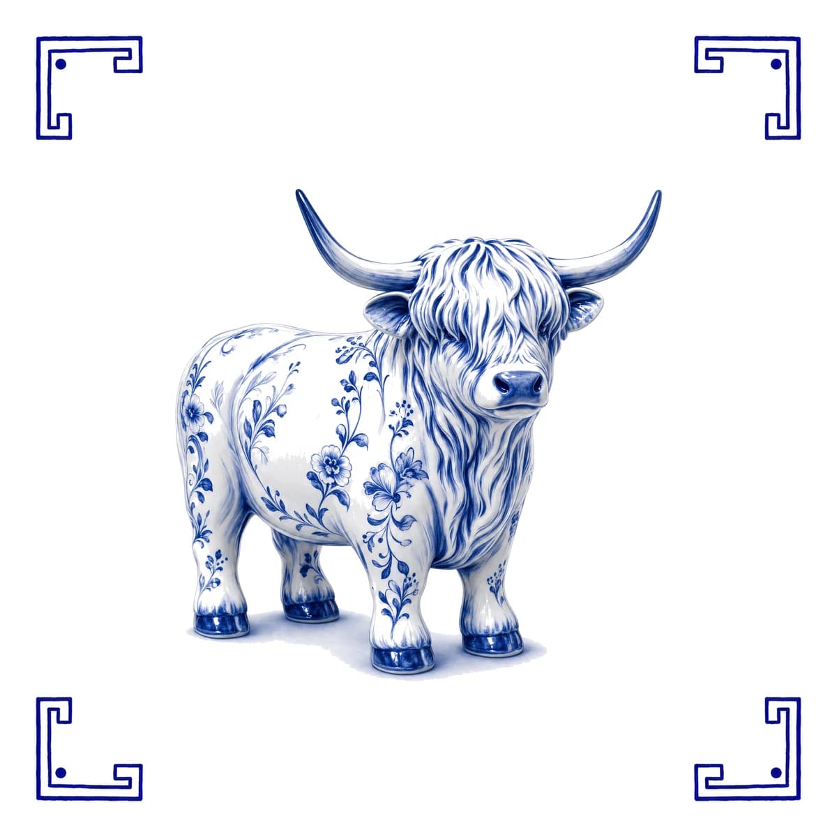 Highland cow – Delft blue tile