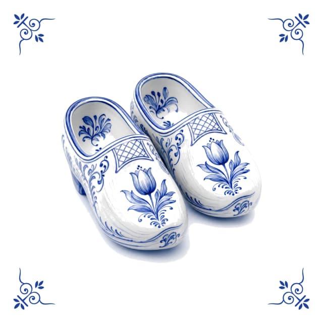 Wooden clogs, Delft blue tile