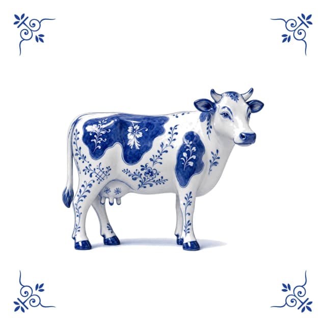 Dutch cow, Delft blue tile