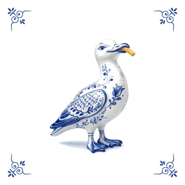 Seagull with a chip, Delft blue tile