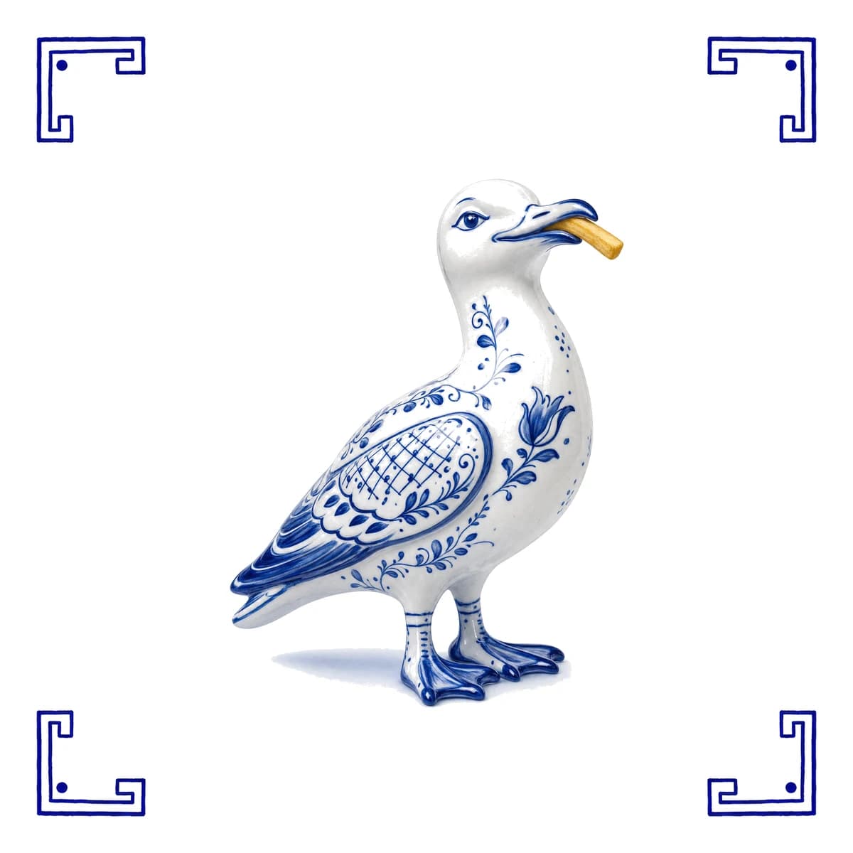 Seagull with a chip – Delft blue tile