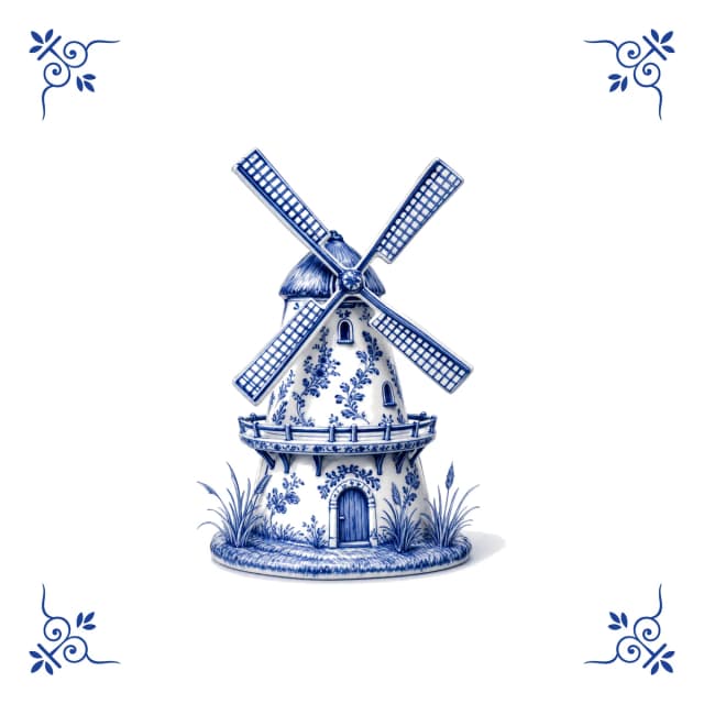 Windmill, Delft blue tile