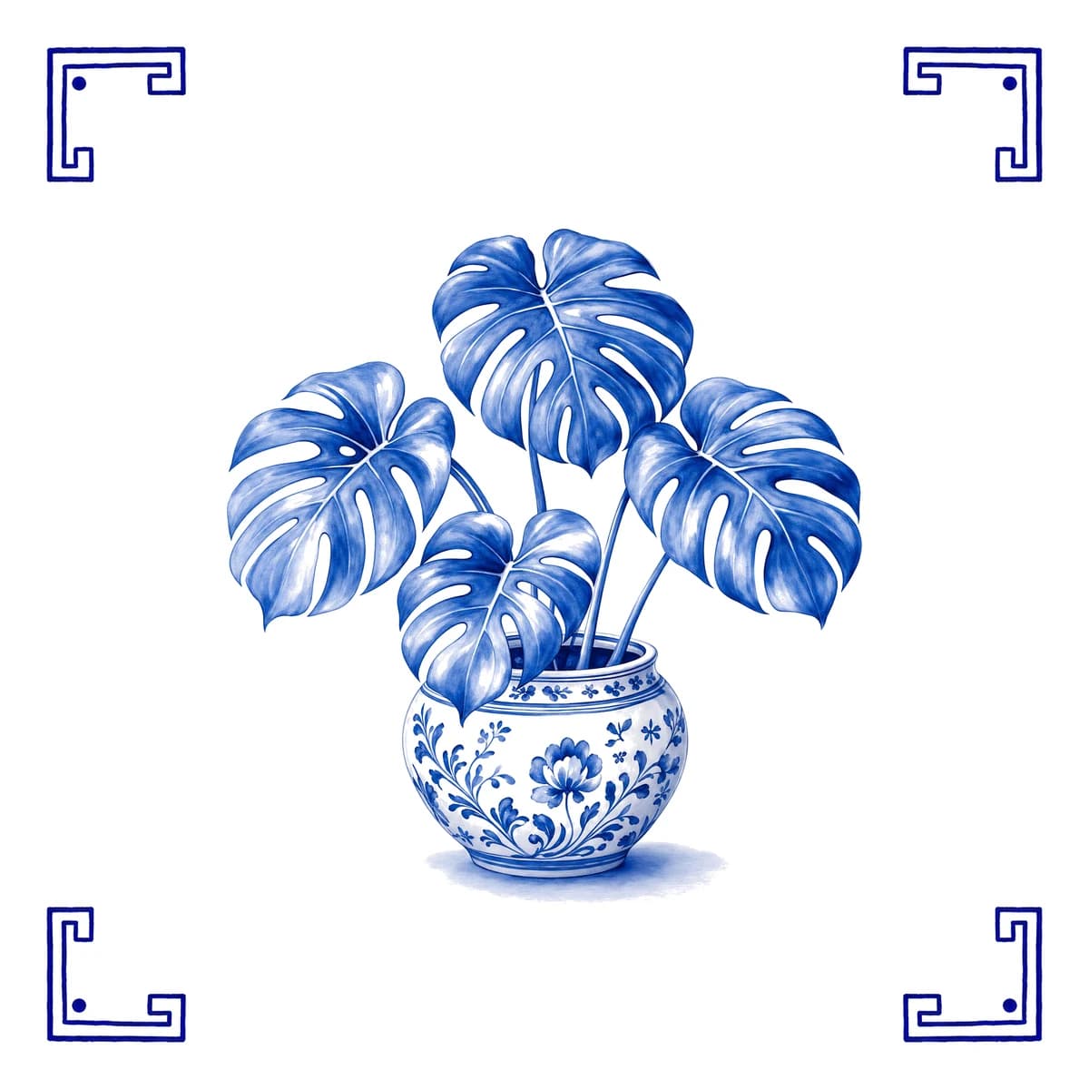Monstera – Delft blue tile