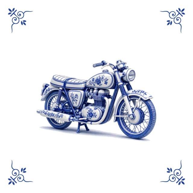Classic motorcycle, Delft blue tile