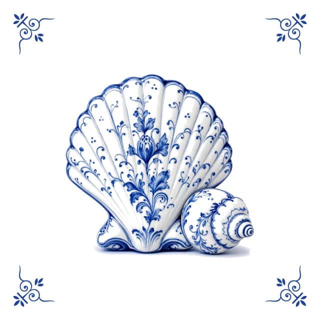 Seashell, Delft blue tile