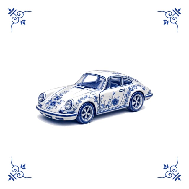 Classic sports car, Delft blue tile