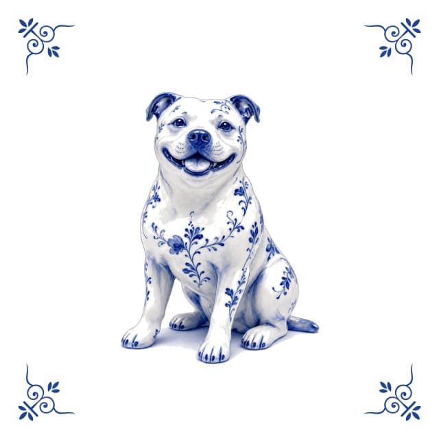 Staffordshire bull terrier, Delft blue tile