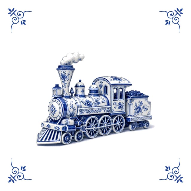Steam train, Delft blue tile