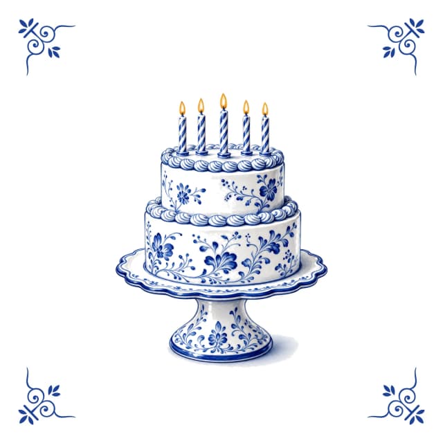 Birthday cake, Delft blue tile