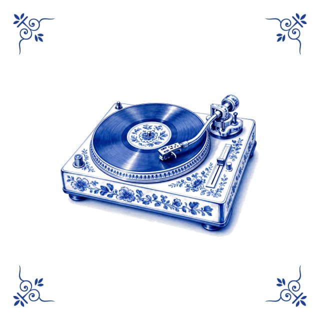 Record player, Delft blue tile