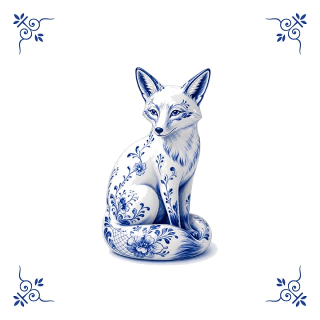 Fox, Delft blue tile