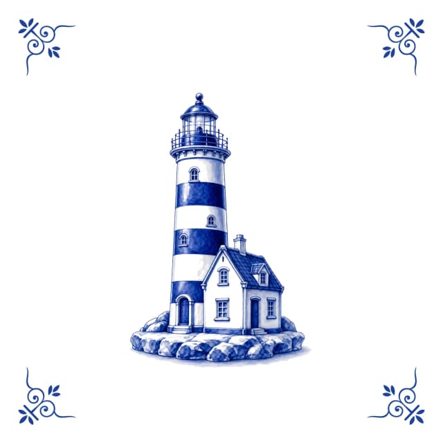 Lighthouse, Delft blue tile