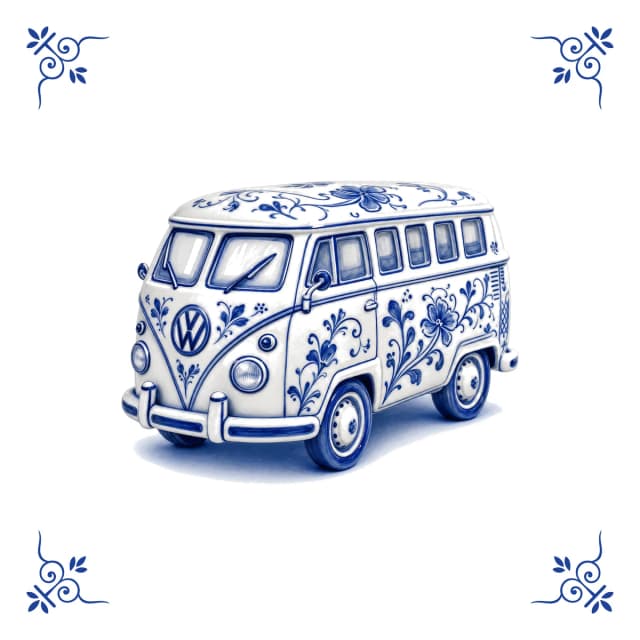VW camper van, Delft blue tile