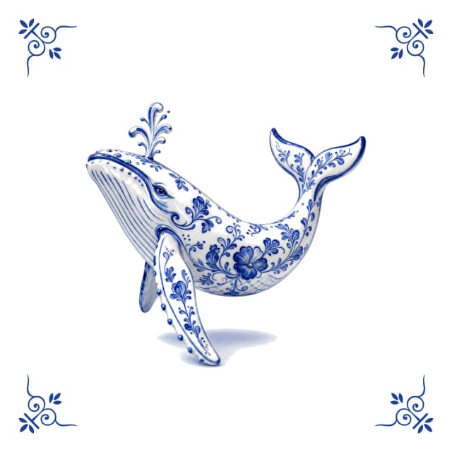 Whale, Delft blue tile