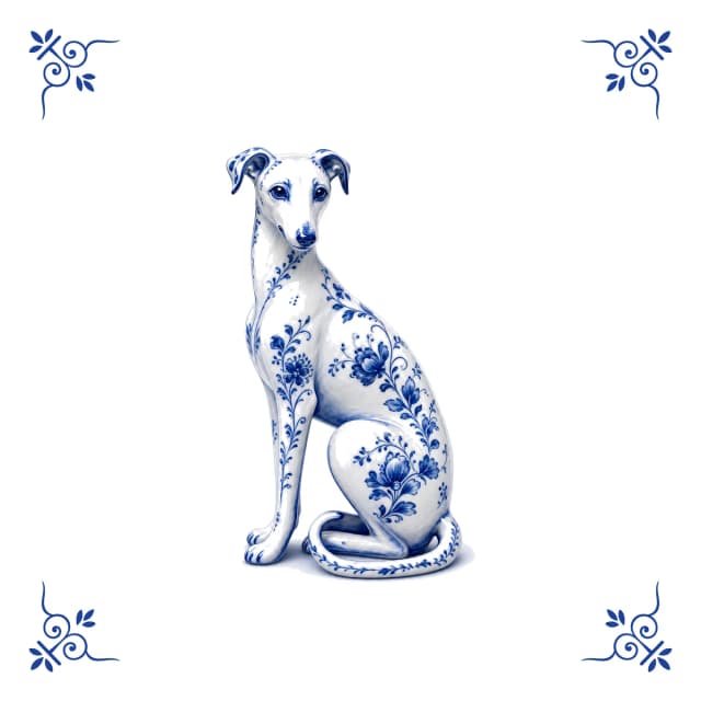 Whippet, Delft blue tile