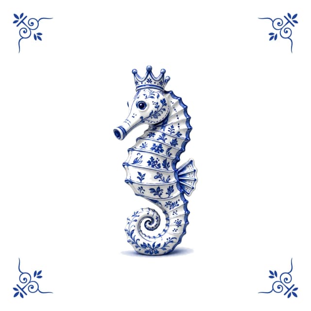 Seahorse, Delft blue tile