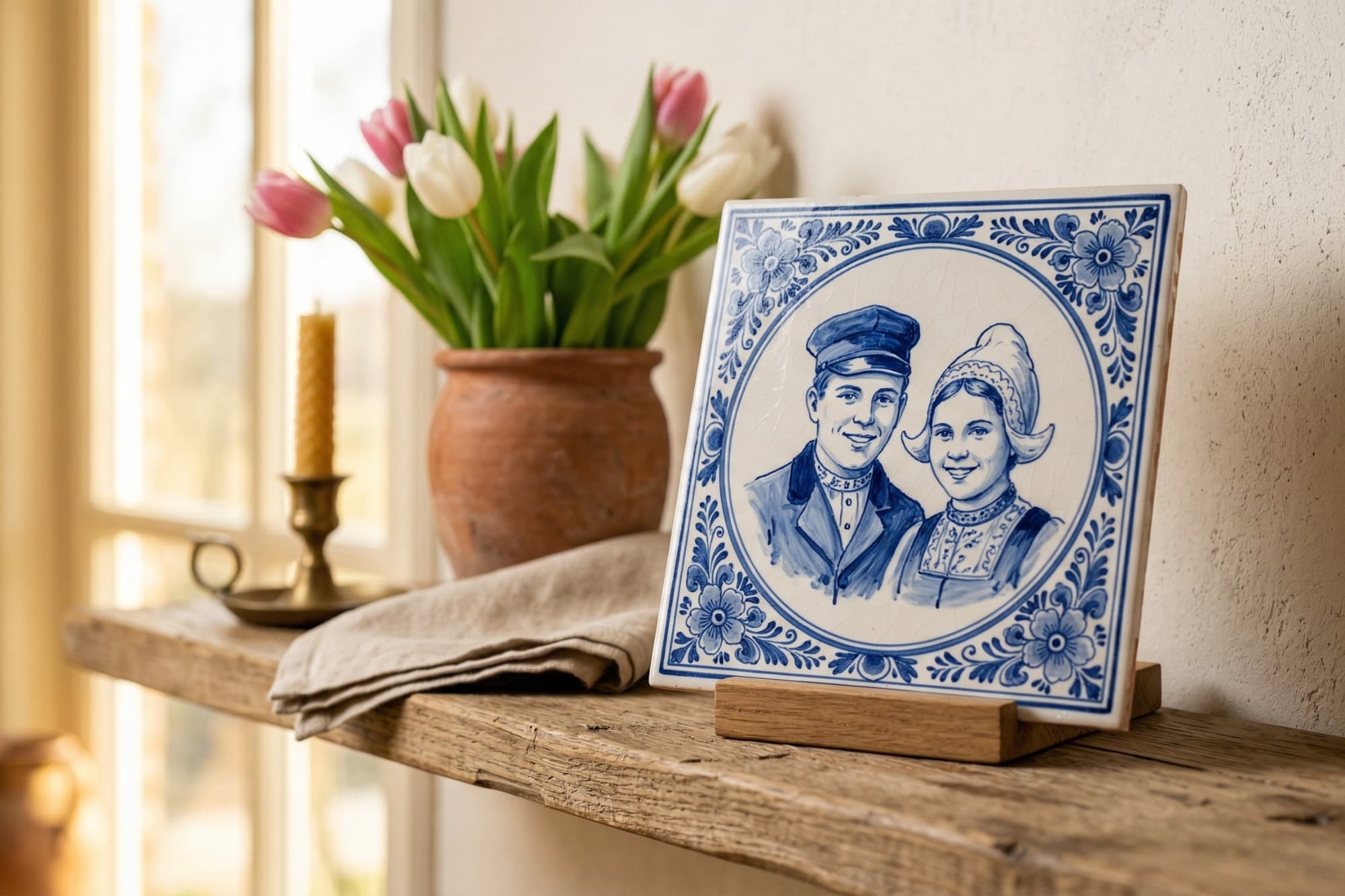 Delfts blauw tegeltje in een interieur