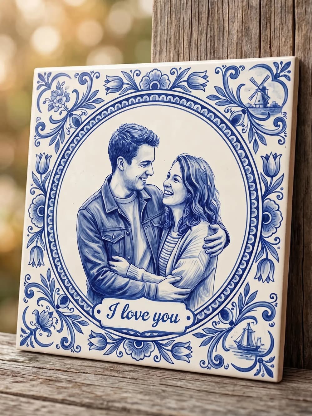 Fototegeltje: jouw foto geschilderd in Delfts blauw